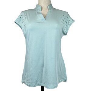 Tanmolo Womens Mint Green V-Neck Activewear Top Perforated Cap Sleeves Sz S NWT